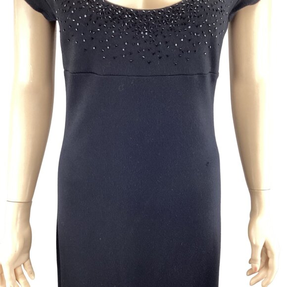 Karen Kane Black Beaded Scoop Neck‎ Dress Size Medium Knit Stretch Knee Length - Picture 3 of 7